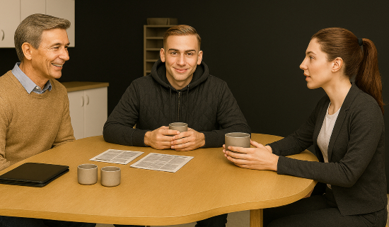 Medarbejdere i samtale omkring bord