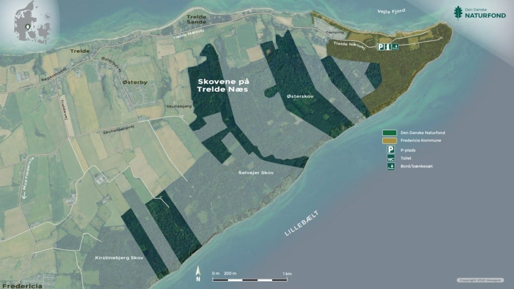 Kort over naturfondens arealer i Treldeskovene