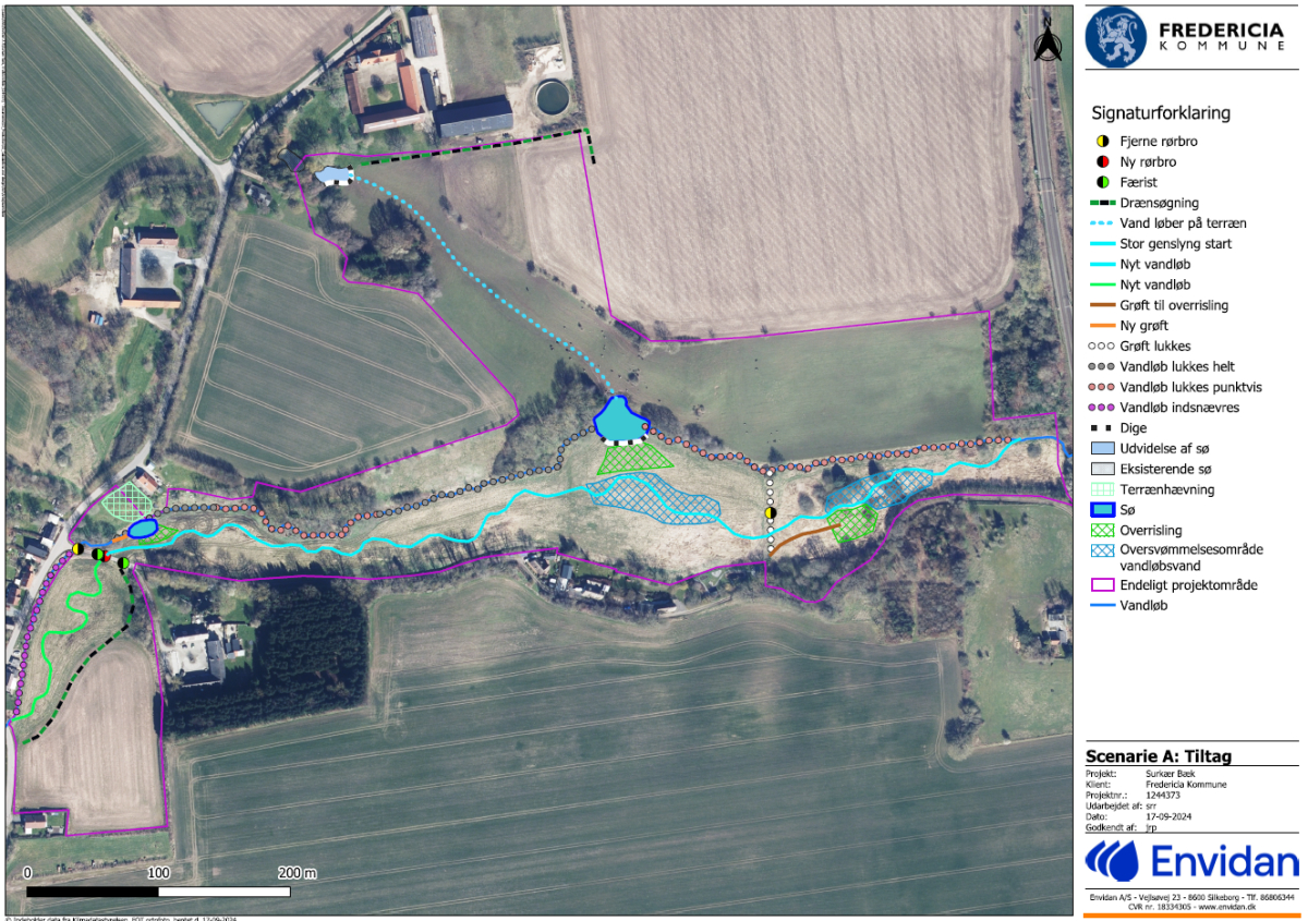 Kort over projekt ved Surkær Bæk