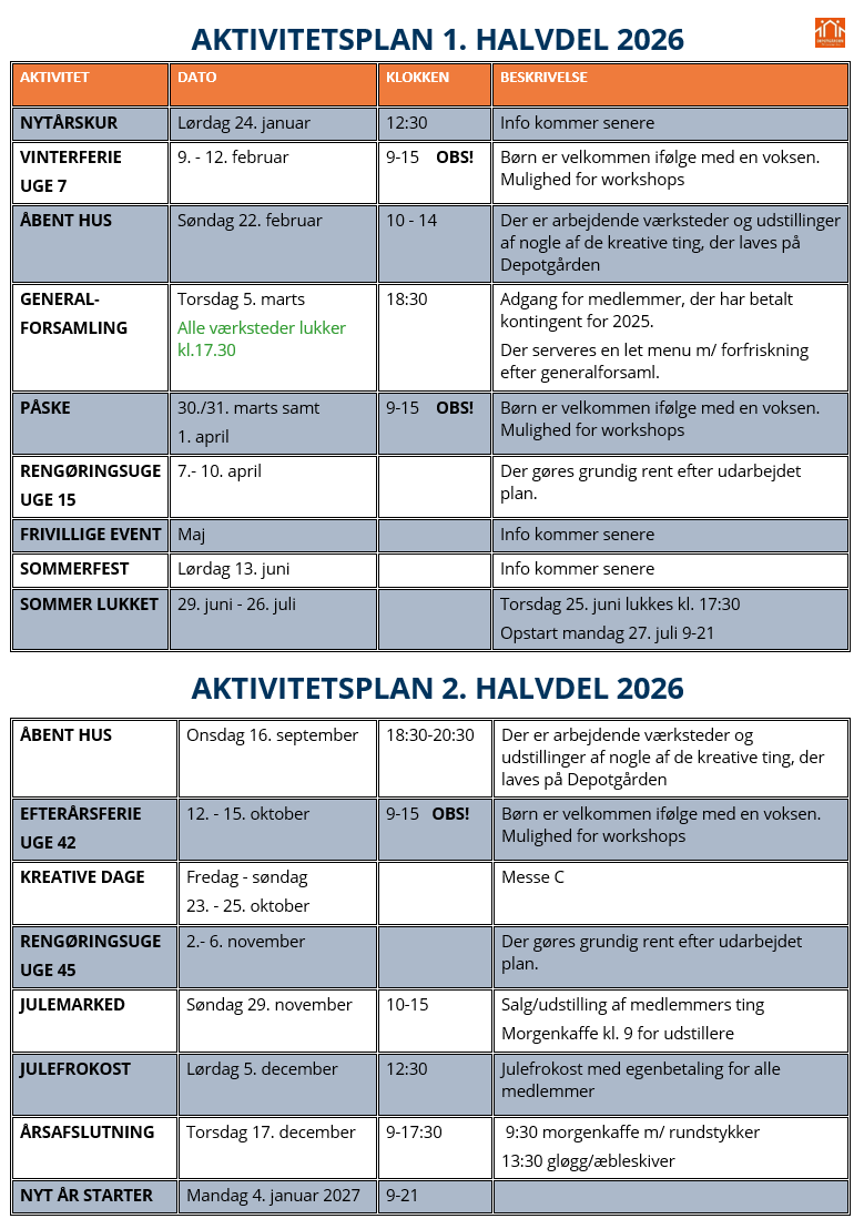 Aktivitetsplan for 2026