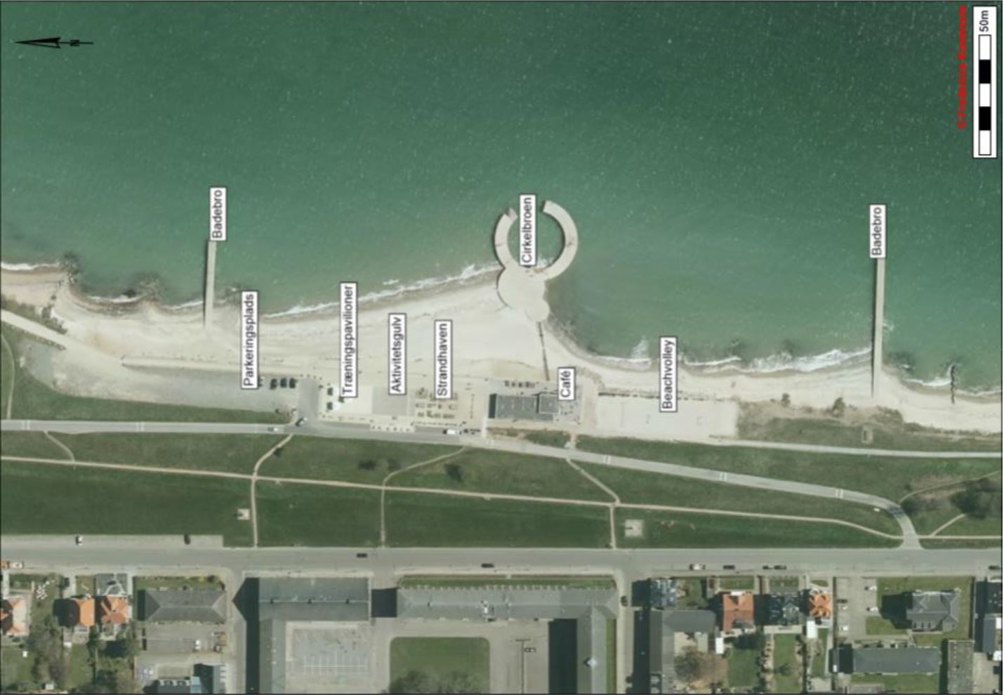 Luftfoto der viser Østerstrand oppefra